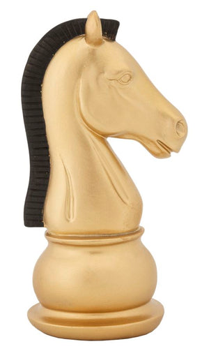 Statua Cavallo scacchi oro criniera nera, poliresina 10,5x8,5x19cm