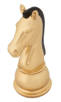 Statua Cavallo scacchi oro criniera nera, poliresina 10,5x8,5x19cm