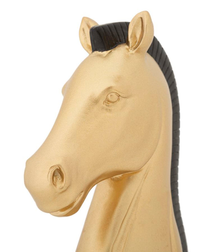 Statua Cavallo scacchi oro criniera nera, poliresina 10,5x8,5x19cm