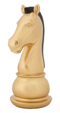 Statua Cavallo scacchi oro criniera nera, poliresina 10,5x8,5x19cm