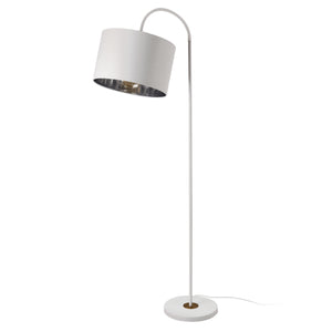 Lampada da Terra con Testa Inclinabile Base in Metallo Paralume in Tessuto E27 60W Piantana a Terra - Bianco