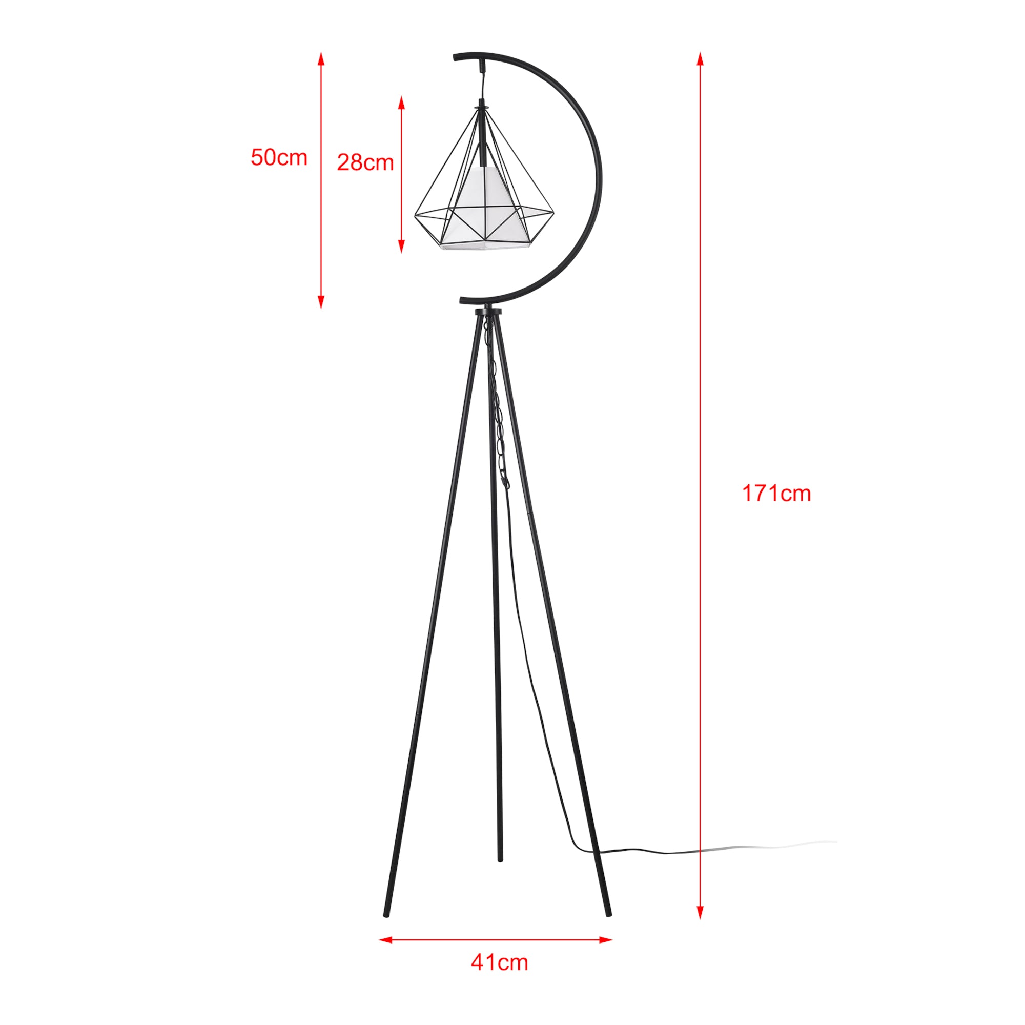 Lampada da Terra Austell Paralume Pendente in Gabbia a Diamante Tripode Nero lux.pro