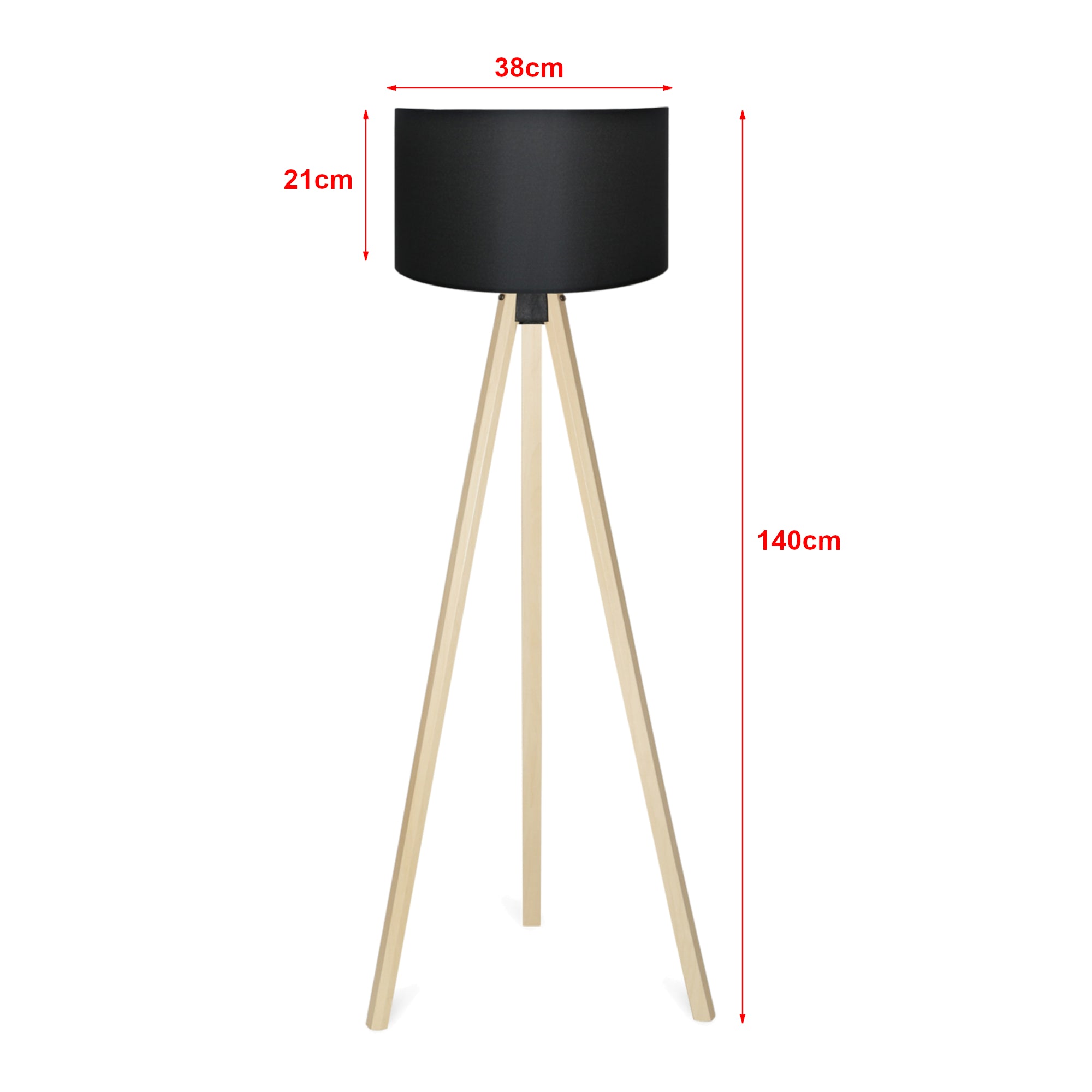 Lampada da Terra 'Newport' - Altezza 140 cm - Piantana Tripode Lampada a Treppiedi con Paralume in PVC / Tessuto - Nero