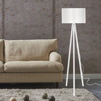 Lampada da Terra 'Rochester' a Treppiedi con Paralume in Tessuto/PVC - Bianco [lux.pro]