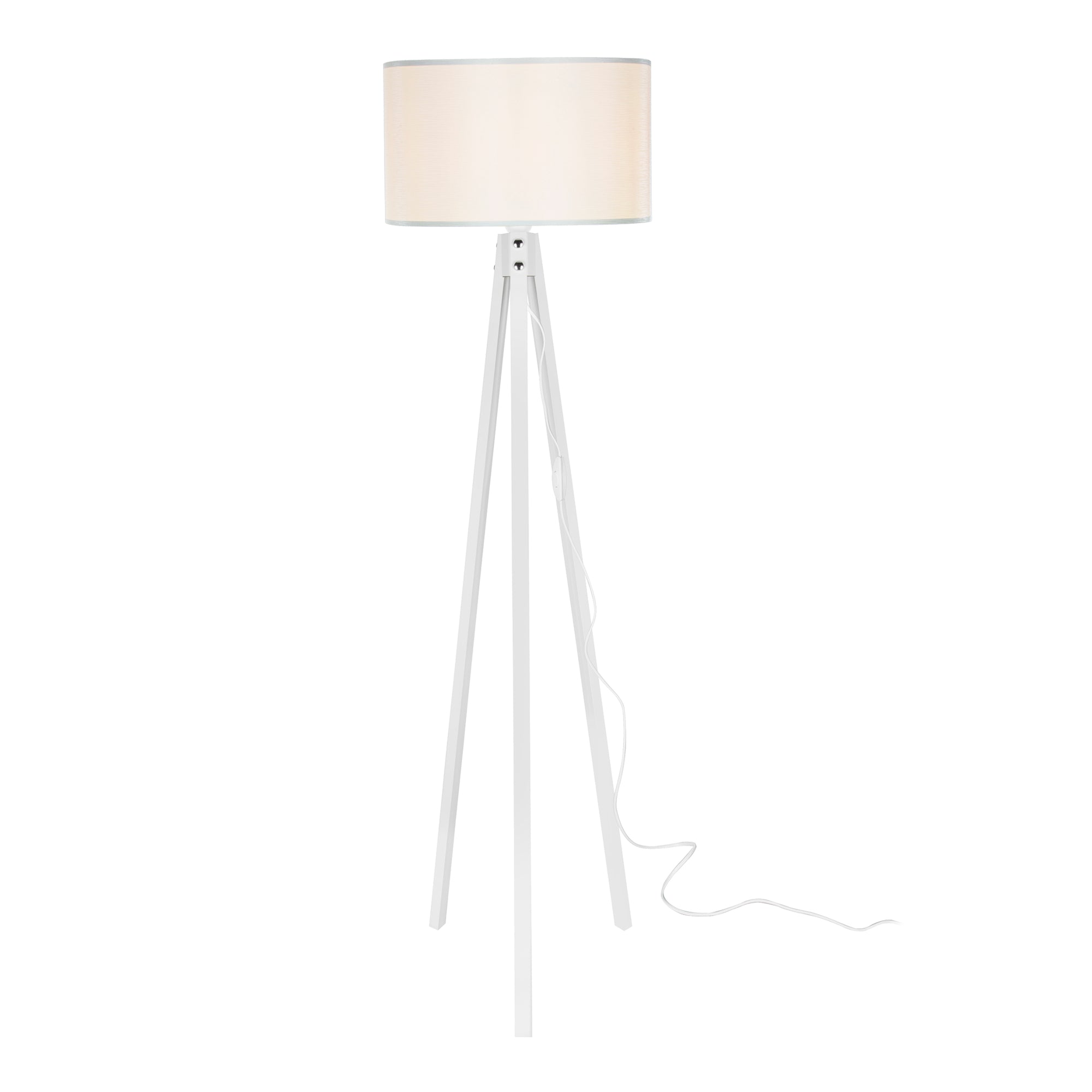 Lampada da Terra 'Rochester' a Treppiedi con Paralume in Tessuto/PVC - Bianco [lux.pro]