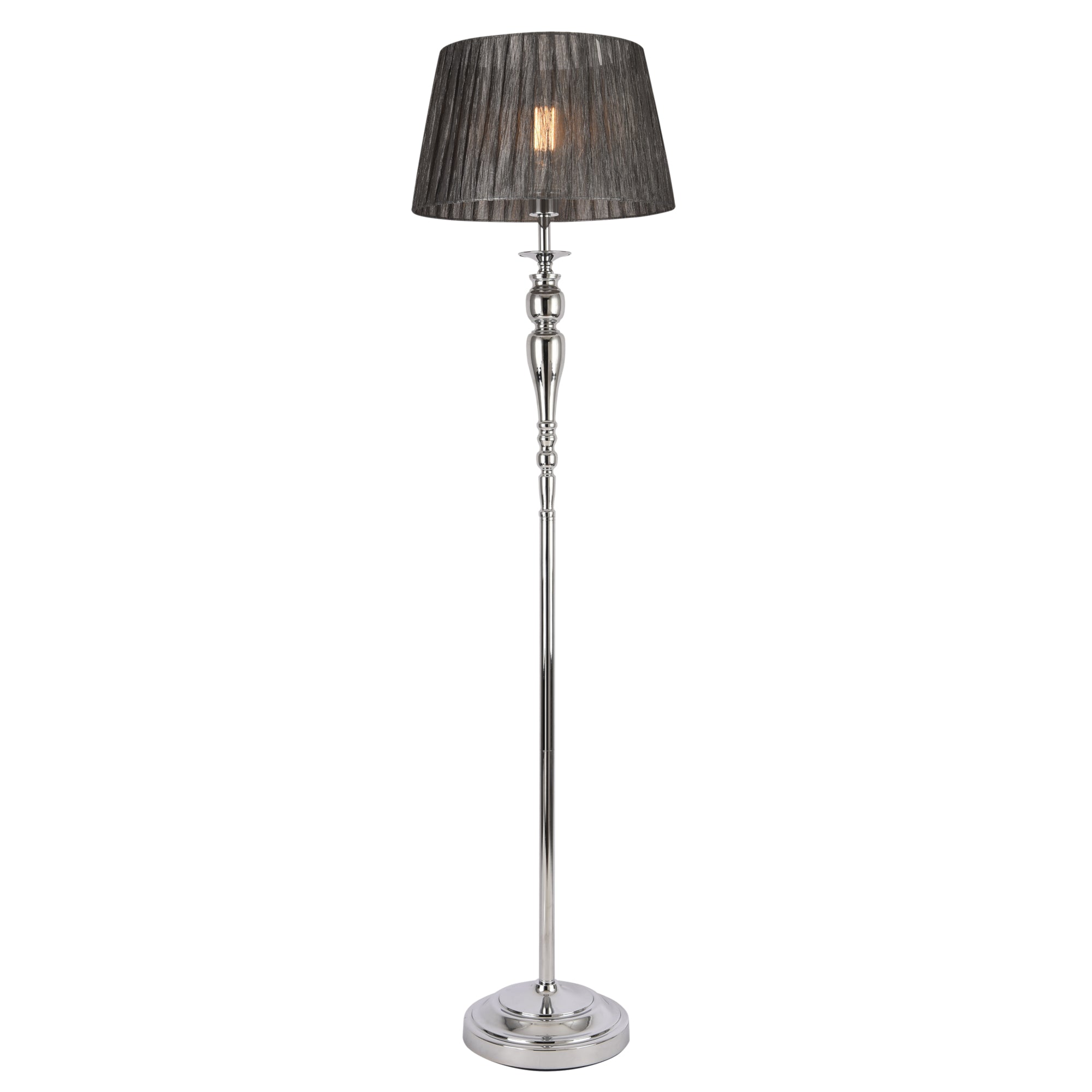 Lampada da Terra Alta 151 cm Piantana con Paralume Conico in Tessuto Grigio Ø40 cm Lampada a Stelo Decorativo in Metallo