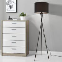 Lampada da Terra in Stile Treppiede - Altezza 154 cm - Piantana Tripode con Paralume Cilindrico Ø 38 in Tessuto  - Nero