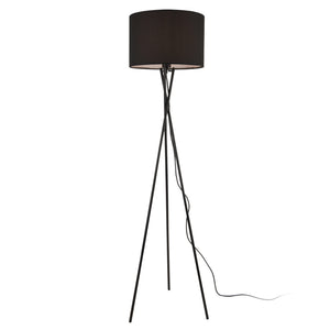 Lampada da Terra in Stile Treppiede - Altezza 154 cm - Piantana Tripode con Paralume Cilindrico Ø 38 in Tessuto  - Nero