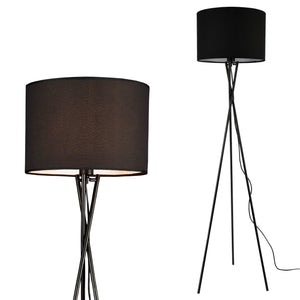 Lampada da Terra in Stile Treppiede - Altezza 154 cm - Piantana Tripode con Paralume Cilindrico Ø 38 in Tessuto  - Nero