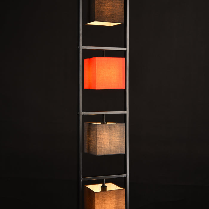 Lampada da Terra con 4 Paralumi in Tessuto a Forma di Cubo Colori Diversi - Piantana Alta 146 cm Telaio Rettangolare