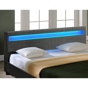 Letto Francese a Testiera Alta con Illuminazione a LED e Materasso 140x200 cm Tessuto Grigio Scuro Corium