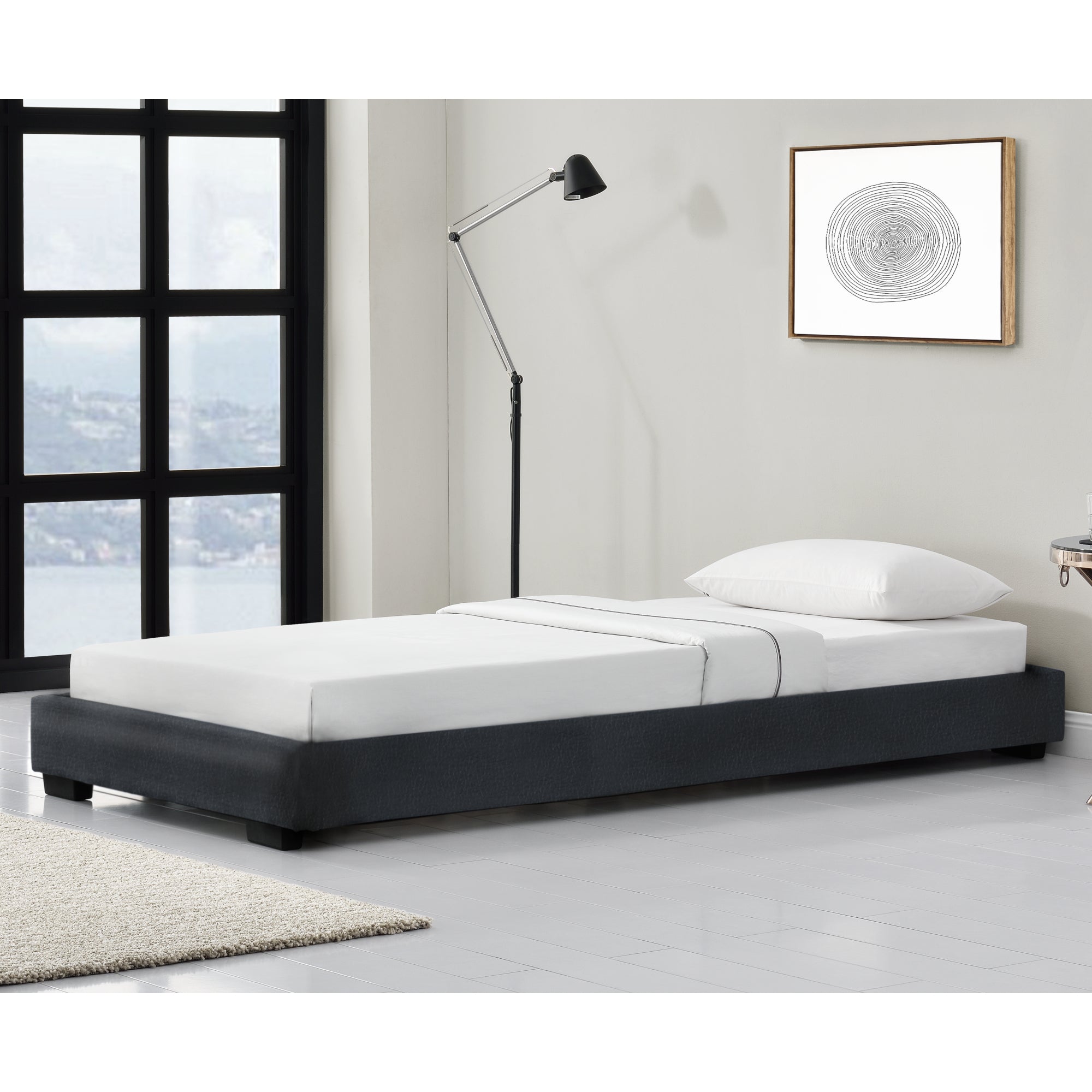 Letto Singolo Hamar 90 x 200 cm Rivestimento in Similpelle Nero Corium