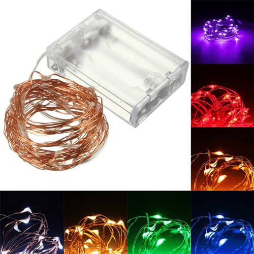 Stringa Led RGB Fisso Filo Rame Copper Wire String 10 Metri 100 Led IP67 Cielo Stellato Per Decorazione Festa Nozze Addobbi Natalizi Alimentata a Pile