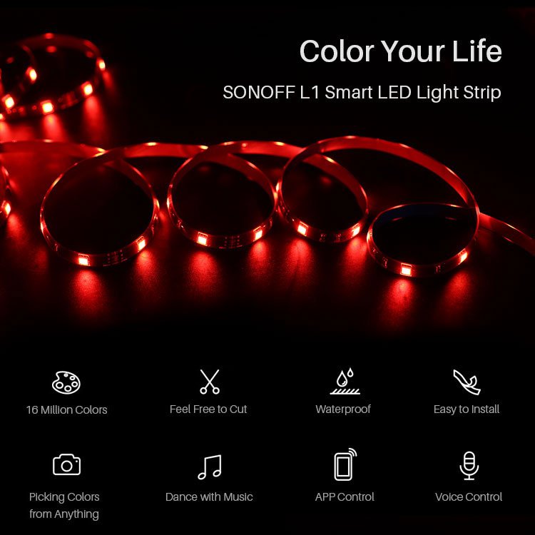 SONOFF L1 Striscia Strip LED  2MT SMART WIFI REMOTO RGB ALEXA GOOGLE IP65