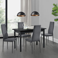 [en.casa] Arredo Sala da Pranzo Tavolo 120 x 60 x 75 cm MDF Nero con 4 Sedie Imbottite 96 x 43 x 52 cm Acciaio