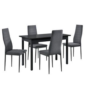 [en.casa] Arredo Sala da Pranzo Tavolo 120 x 60 x 75 cm MDF Nero con 4 Sedie Imbottite 96 x 43 x 52 cm Acciaio