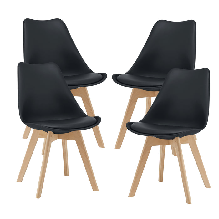 Set di 4 Sedie da Sala Pranzo con Gambe in Legno Massello di Faggio Seduta Imbottita e Rivestita in Similpelle - Nero