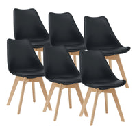 Set di 6 Sedie da Sala Pranzo con Gambe di Legno Massello di Faggio Seduta Imbottita e Rivestita in Similpelle - Nero