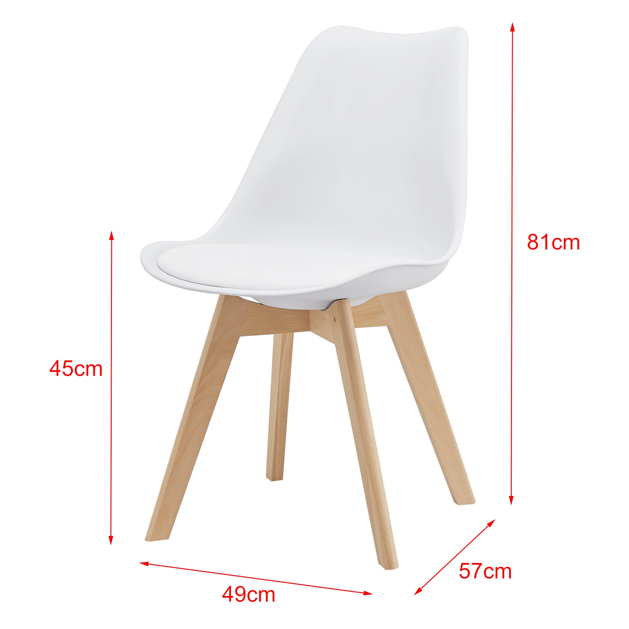 Set di 4 Sedie da Sala Pranzo con Gambe in Legno Massello di Faggio Seduta Imbottita e Rivestita in Similpelle - Bianco