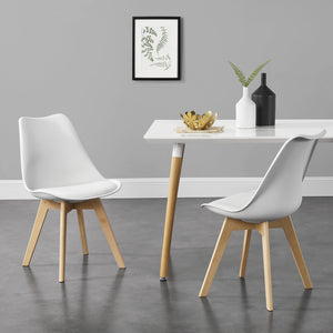 Set di 4 Sedie da Sala Pranzo con Gambe in Legno Massello di Faggio Seduta Imbottita e Rivestita in Similpelle - Bianco