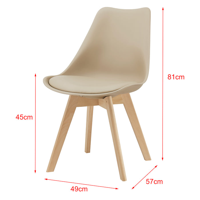 Set di 6 Sedie da Sala Pranzo con Gambe di Legno Massello di Faggio Seduta Imbottita e Rivestita in Similpelle - Beige