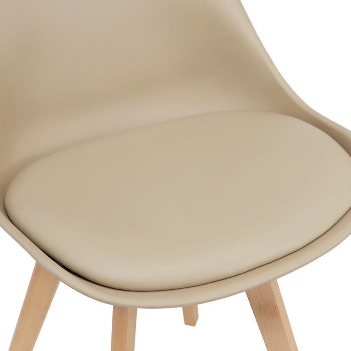 Set di 6 Sedie da Sala Pranzo con Gambe di Legno Massello di Faggio Seduta Imbottita e Rivestita in Similpelle - Beige