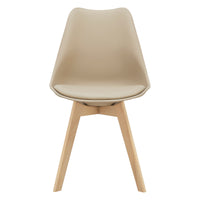 Set di 6 Sedie da Sala Pranzo con Gambe di Legno Massello di Faggio Seduta Imbottita e Rivestita in Similpelle - Beige