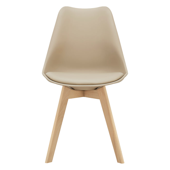 Set di 6 Sedie da Sala Pranzo con Gambe di Legno Massello di Faggio Seduta Imbottita e Rivestita in Similpelle - Beige