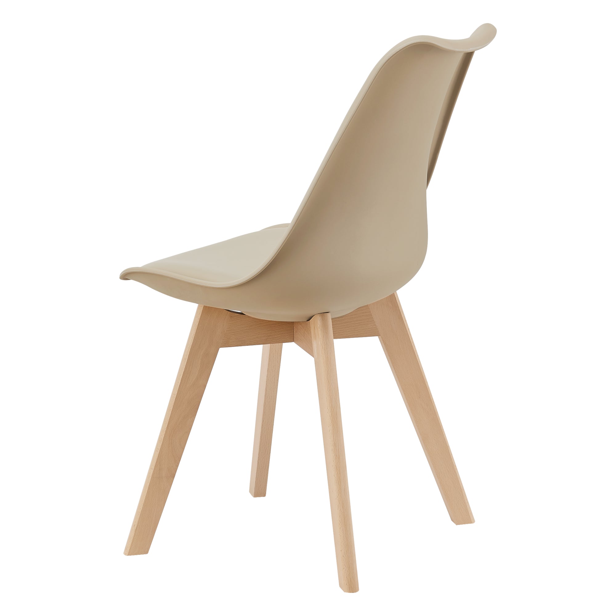 Set di 6 Sedie da Sala Pranzo con Gambe di Legno Massello di Faggio Seduta Imbottita e Rivestita in Similpelle - Beige