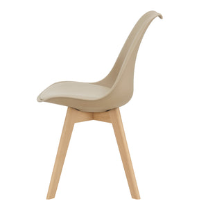 Set di 6 Sedie da Sala Pranzo con Gambe di Legno Massello di Faggio Seduta Imbottita e Rivestita in Similpelle - Beige