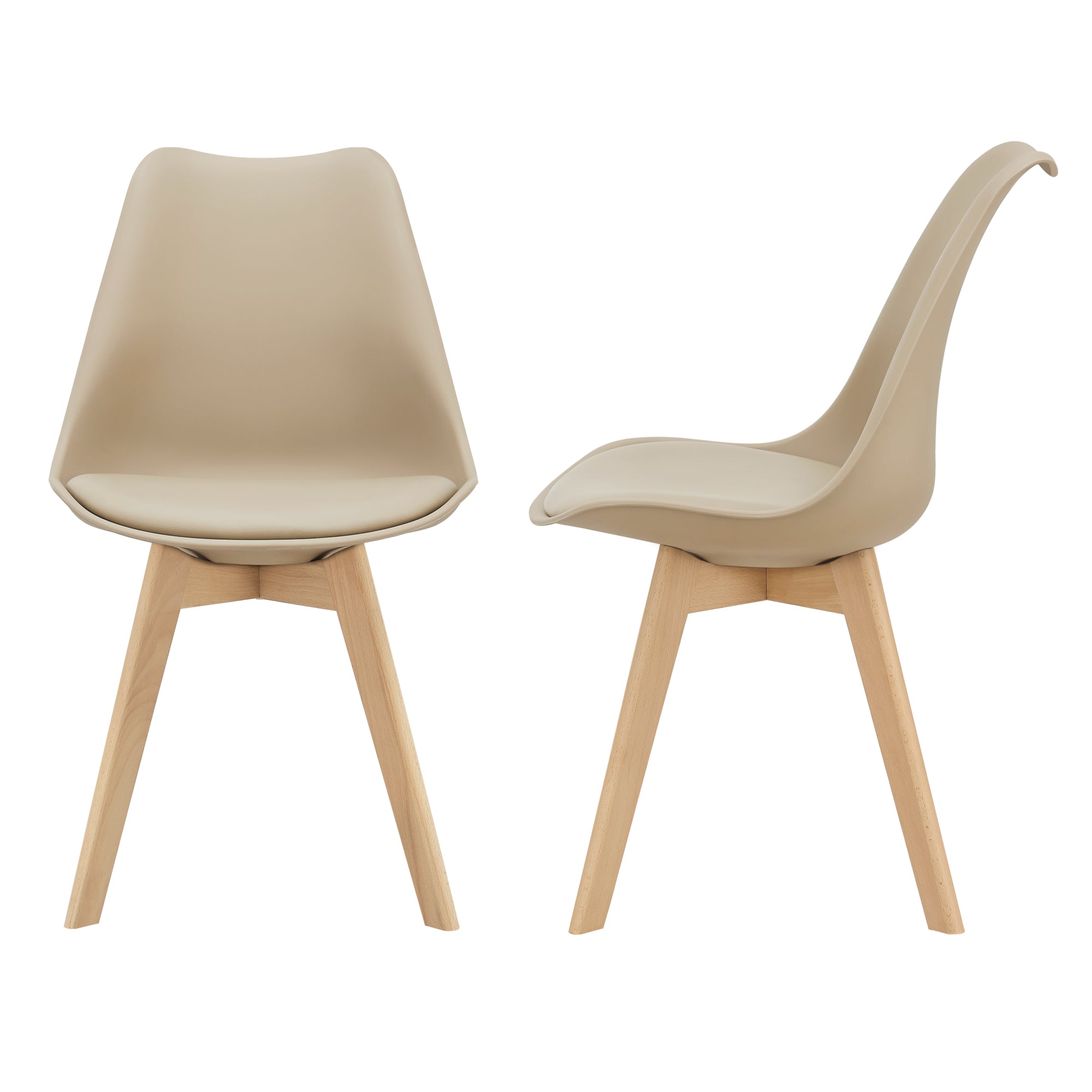 [en.casa] Set di 2 Sedie Sala da Pranzo con Gambe di Legno Massello di Faggio Seduta Imbottita - Beige