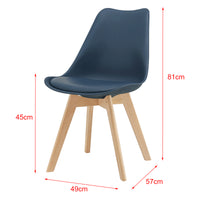 Set di 6 Sedie da Sala Pranzo con Gambe di Legno Massello di Faggio Seduta Imbottita e Rivestita in Similpelle - Blu