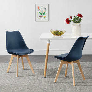 Set di 6 Sedie da Sala Pranzo con Gambe di Legno Massello di Faggio Seduta Imbottita e Rivestita in Similpelle - Blu