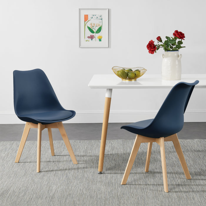 Set di 4 Sedie da Sala Pranzo con Gambe in Legno Massello di Faggio Seduta Imbottita e Rivestita in Similpelle - Blu