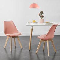 Set di 4 Sedie da Sala Pranzo con Gambe in Legno Massello di Faggio Seduta Imbottita e Rivestita in Similpelle - Rosa