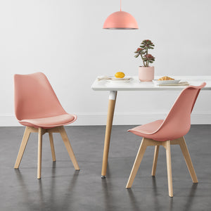 Set di 4 Sedie da Sala Pranzo con Gambe in Legno Massello di Faggio Seduta Imbottita e Rivestita in Similpelle - Rosa