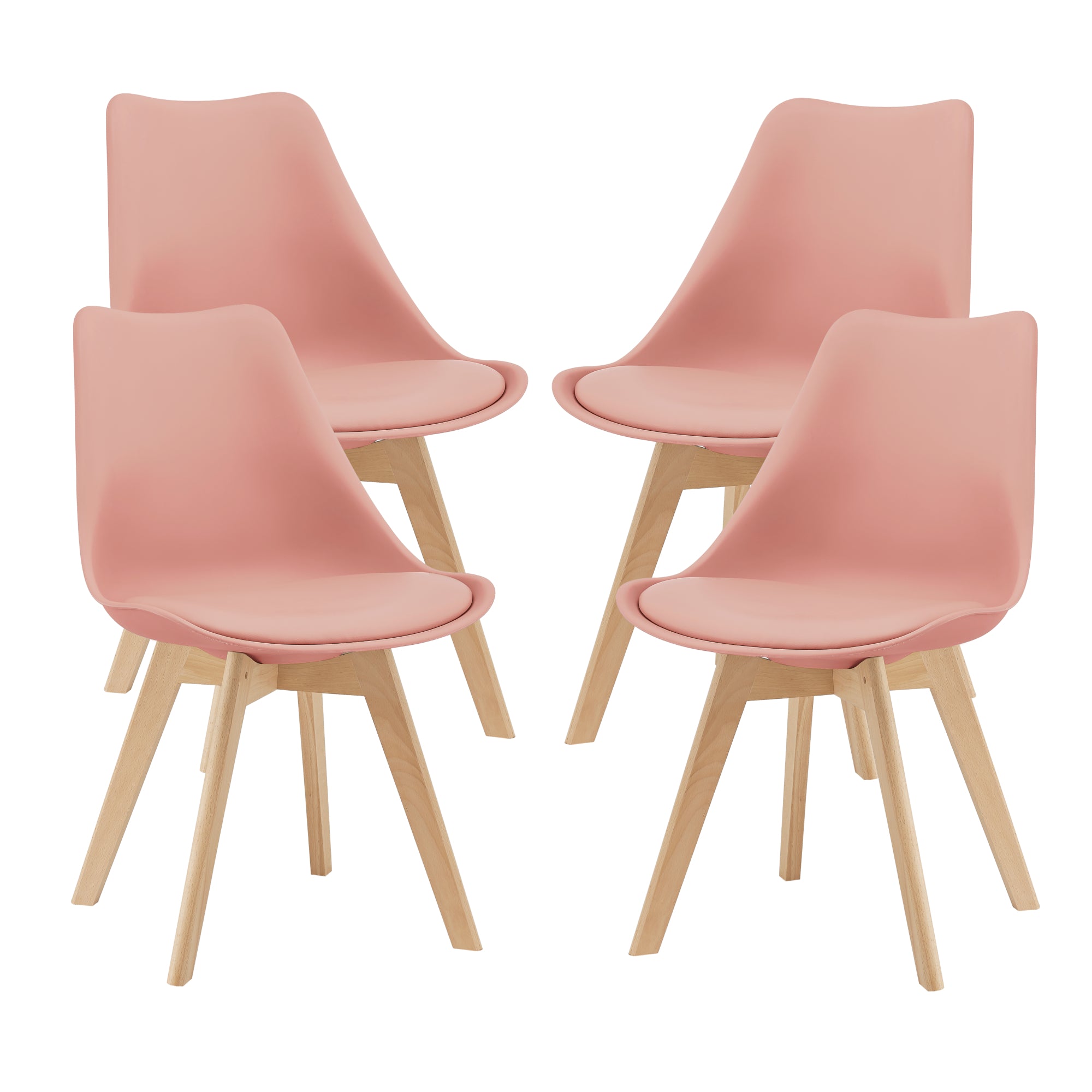 Set di 4 Sedie da Sala Pranzo con Gambe in Legno Massello di Faggio Seduta Imbottita e Rivestita in Similpelle - Rosa