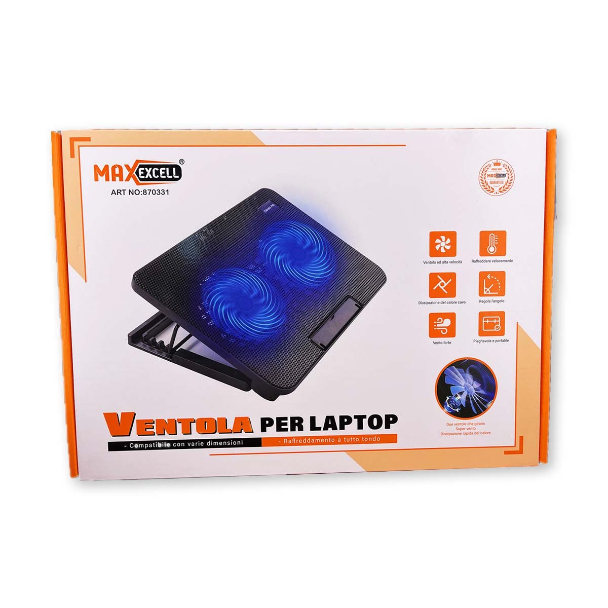 Supporto Regolabile con Ventola per Laptop PC Modello Doppio Ventole da 14cm Dimensione Supporto L35.8cm x W25.9cm x H3cm