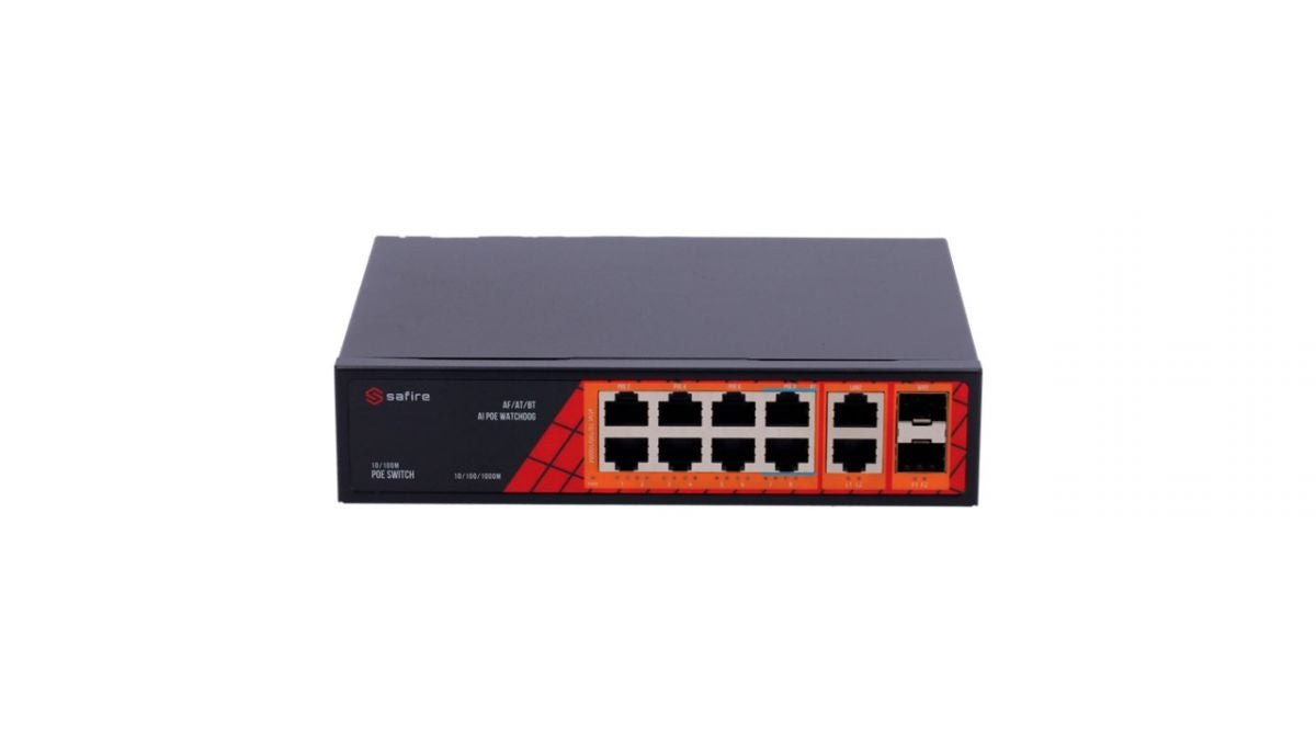 Switch Hi-PoE 8 porte PoE + 2 SFP + 2 RJ45 GigaBit 10/100/1000Mbps