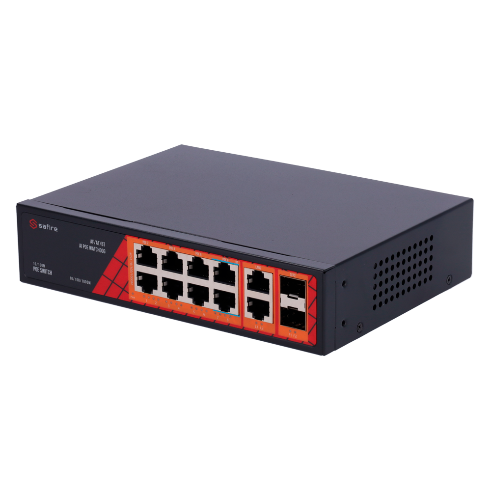 Switch Hi-PoE 8 porte PoE + 2 SFP + 2 RJ45 GigaBit 10/100/1000Mbps