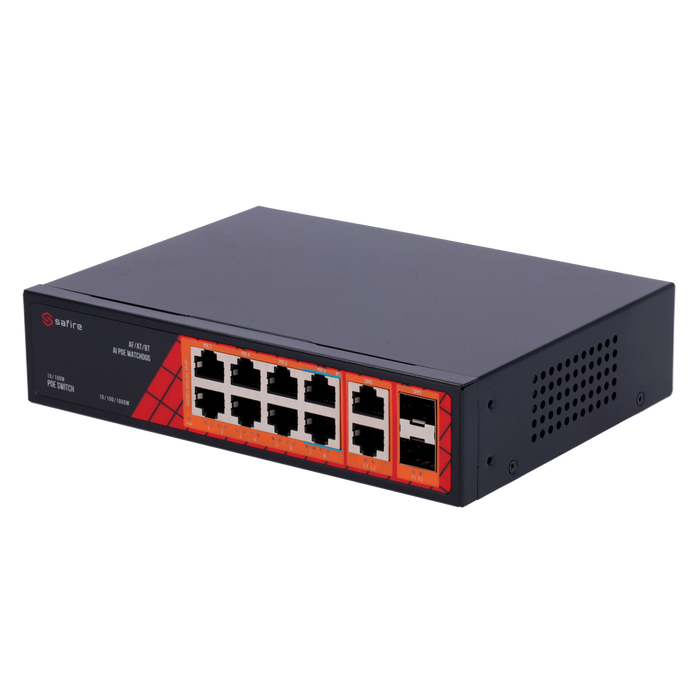 Switch Hi-PoE 8 porte PoE + 2 SFP + 2 RJ45 GigaBit 10/100/1000Mbps