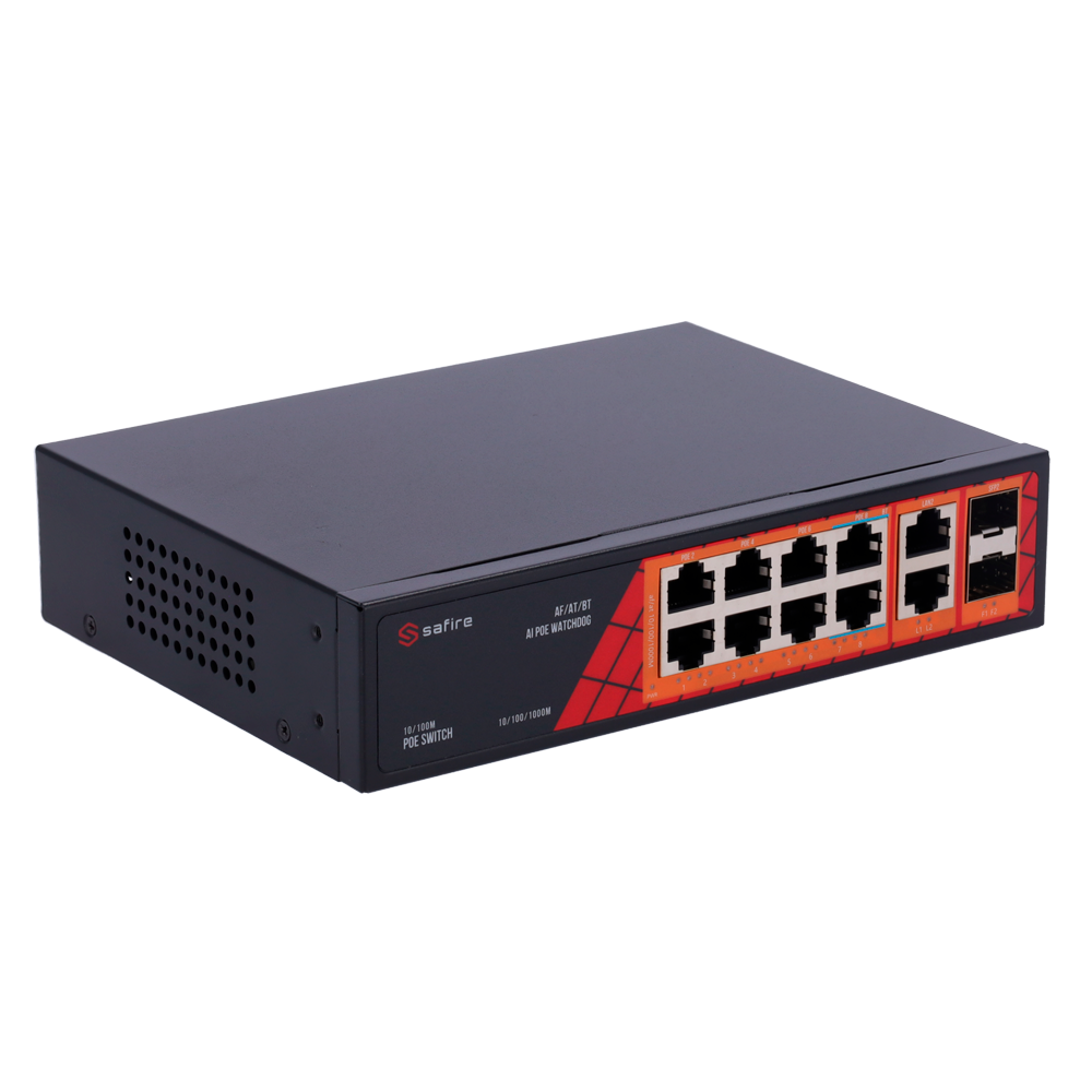 Switch Hi-PoE 8 porte PoE + 2 SFP + 2 RJ45 GigaBit 10/100/1000Mbps