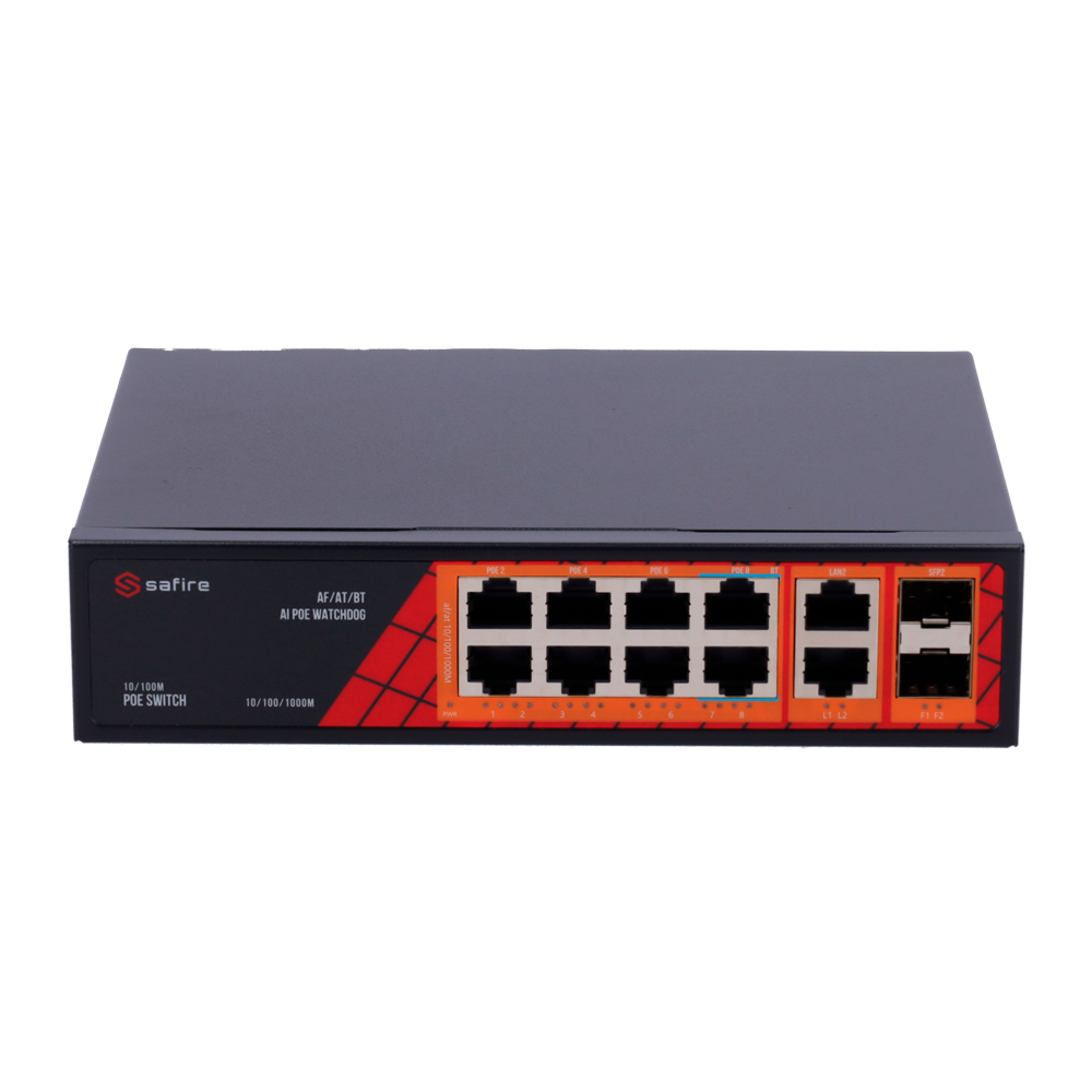 Switch Hi-PoE 8 porte PoE + 2 SFP + 2 RJ45 GigaBit 10/100/1000Mbps