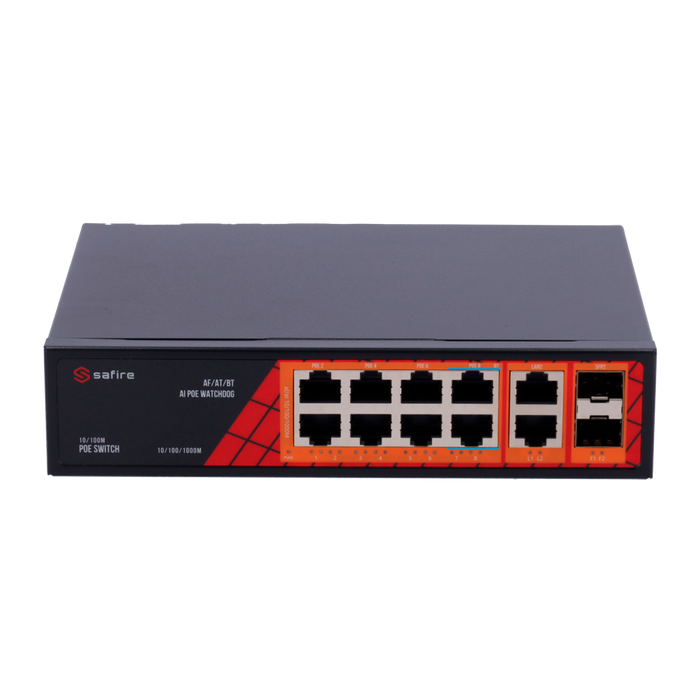 Switch Hi-PoE 8 porte PoE + 2 SFP + 2 RJ45 GigaBit 10/100/1000Mbps