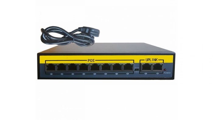 Switch POE 8 Porte Canali Telecamere IP ETHERNET Lan + 2 Porte UPLINK 100-1000 Gigabit 52v 120w