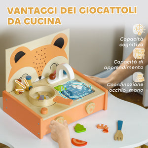 Cucina Giocattolo per Bambini Fornello e 12 Accessori in Legno