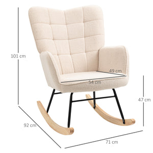 Poltrona a Dondolo Imbottita in Legno e Acciaio per Soggiorno e Camera da Letto 71x92x101 cm Beige