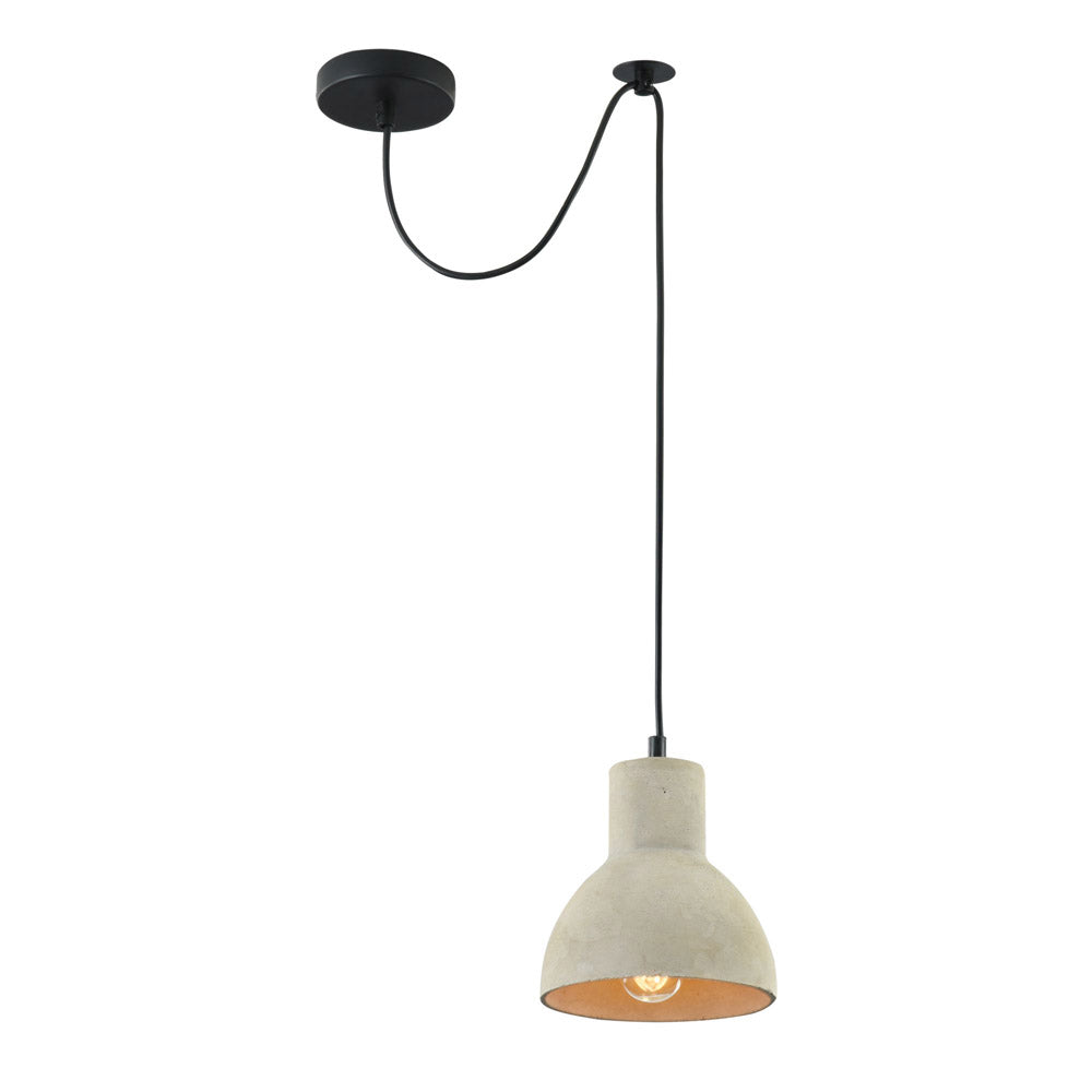 Lampadario Industrial Broni Metallo Nero 1 Luce Diffusore Calcestruzzo Grigio