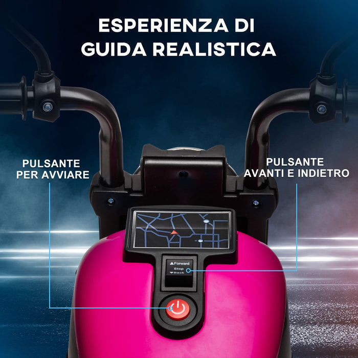 Moto Elettrica per Bambini 6V con Rotelle Rosa e Nero