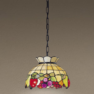 Sospensione Tiffany Vetro Multicolor Con Catena D.30 Cm